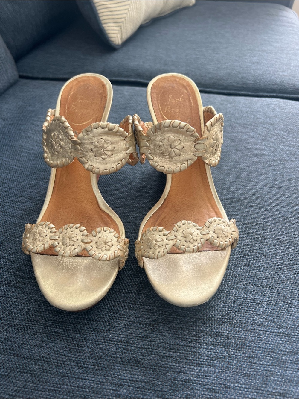 Jack Rogers Champagne Gold Leather Wedge Sandals